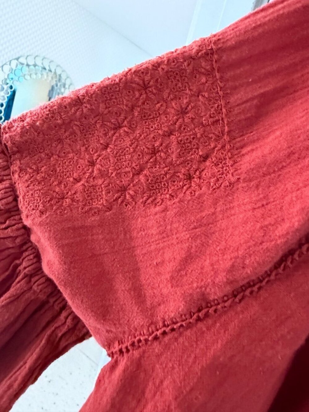Doen Womens Embroidered Cotton Flowy Blouse Size Small Rust Red Cotton Bohemian - Picture 12 of 13